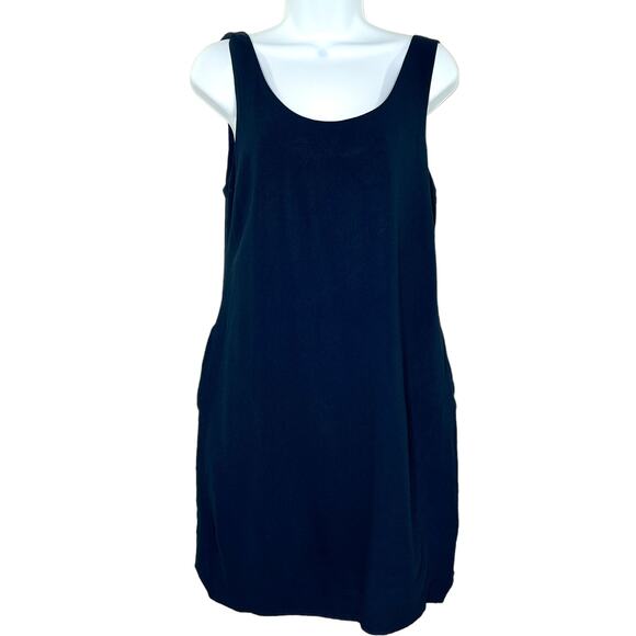 Theory S Navy Double Scoop Dress 2.0 Sullivan Crepe Pockets Classic - Picture 1 of 9